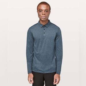 Men's Blue Long Sleeve Polo Shirt PTP 20.5”